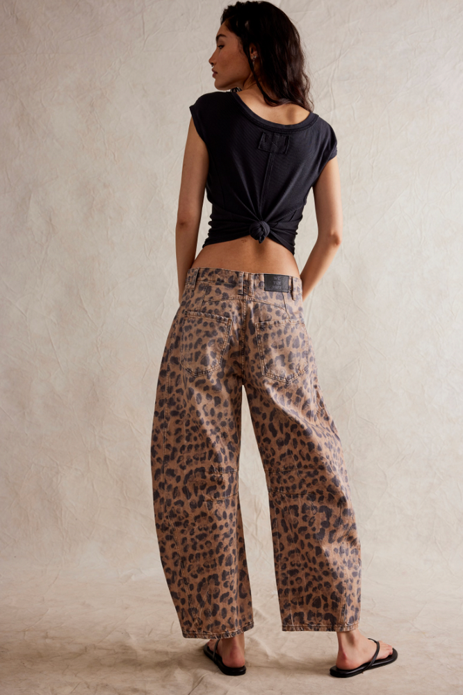 FREE PEOPLE Good Luck Printed Barrel pant- Brown Sugar Combo