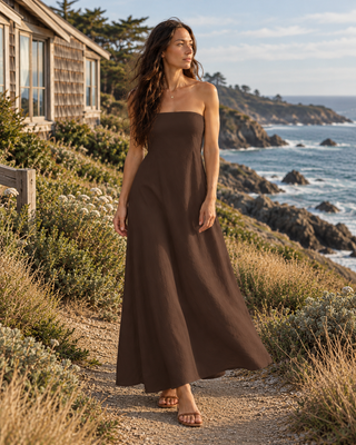 The Coastal Escape Strapless Maxi - Brown