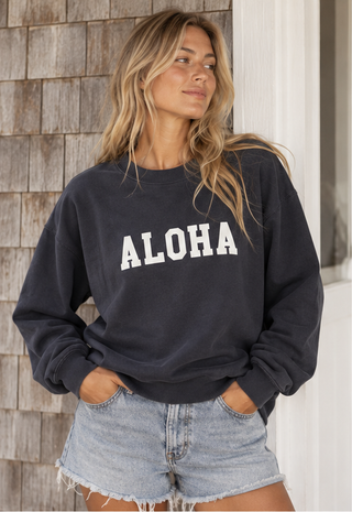 Aloha Sunday Boyfriend Sweatshirt - Black Sand