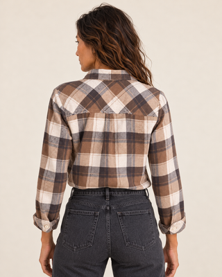 Lewis Flannel Shirt- Cream Brown Plaid