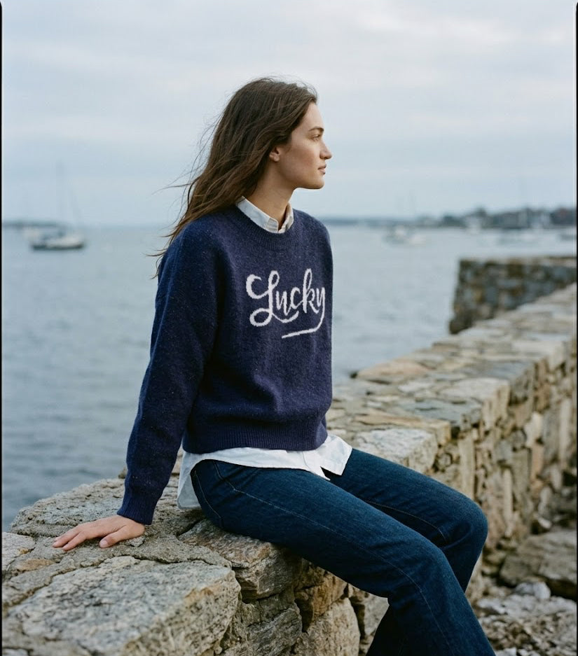 Navy "Lucky" Graphic Sweater - Apres Sea Ranch Sweaters
