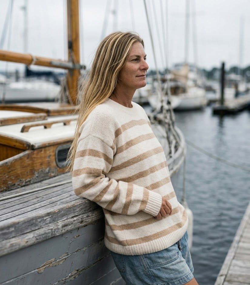 Ivory & Beige Striped Sweater - Apres Sea Ranch Sweaters