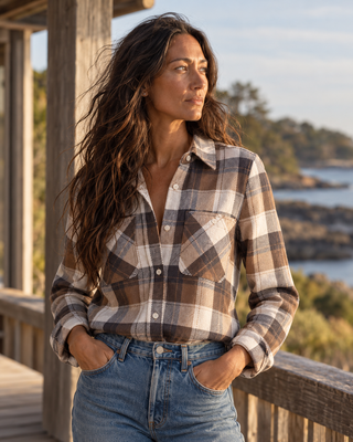 Lewis Flannel Shirt- Cream Brown Plaid
