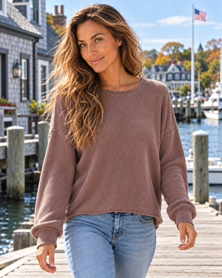 Barely Back Waffle Top - Dark Brown