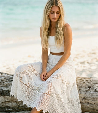 White Lace Maxi Skirt - Salty Babe Skirts