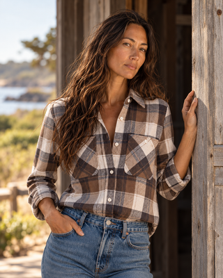 Lewis Flannel Shirt- Cream Brown Plaid