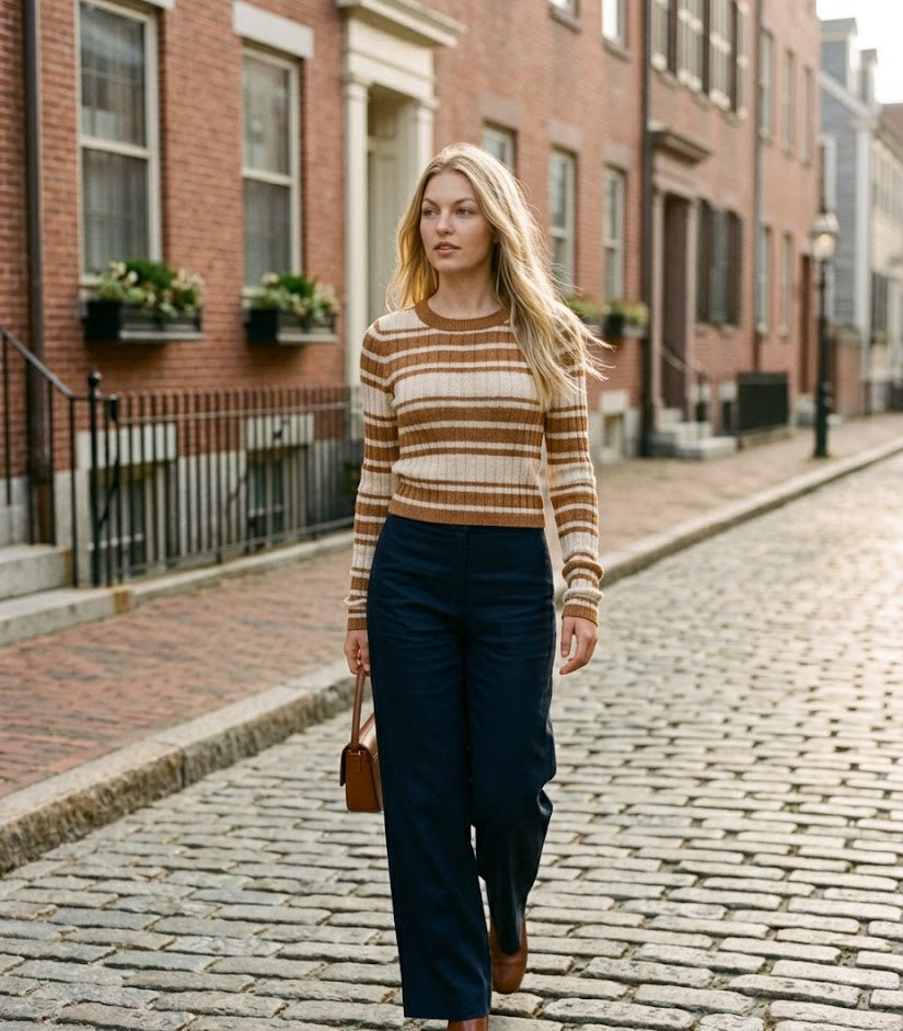 Ivory & Burnt Orange Striped Sweater - Salty Babe Sweaters