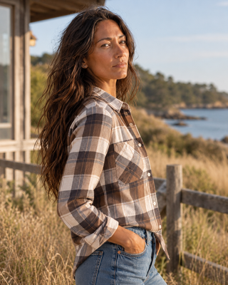 Lewis Flannel Shirt- Cream Brown Plaid