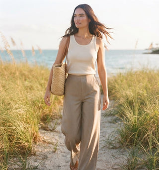 RHTHYM Linen Whip Stitch Wide Leg Pant - Natural