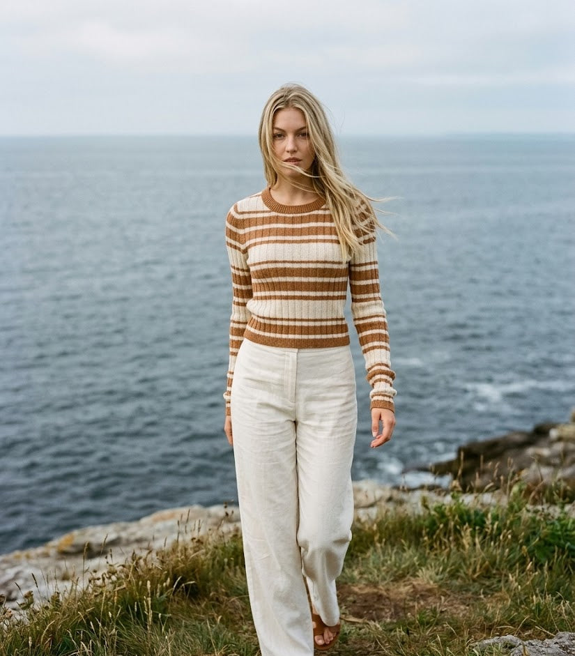 Ivory & Burnt Orange Striped Sweater - Salty Babe Sweaters