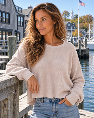 Barely Back Waffle Top - Dark Taupe