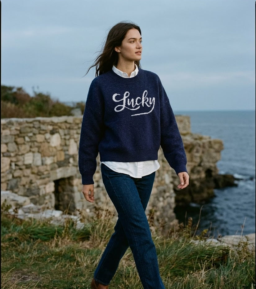Navy "Lucky" Graphic Sweater - Apres Sea Ranch Sweaters