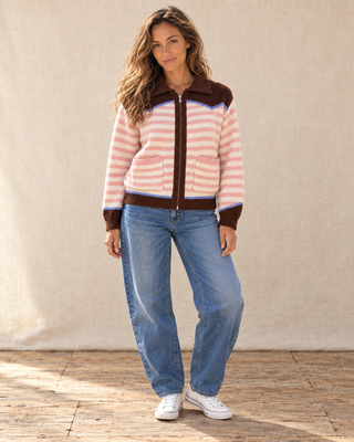 Lasso Line Zip Sweater-Brown