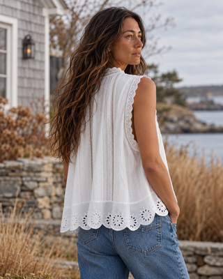 Adva Eyelet Buttondown Top