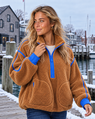 Zip & Chill Fleece Jacket - Camel/Blue
