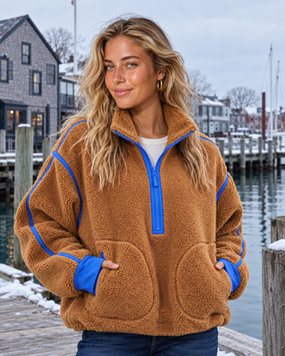 Zip & Chill Fleece Jacket - Camel/Blue