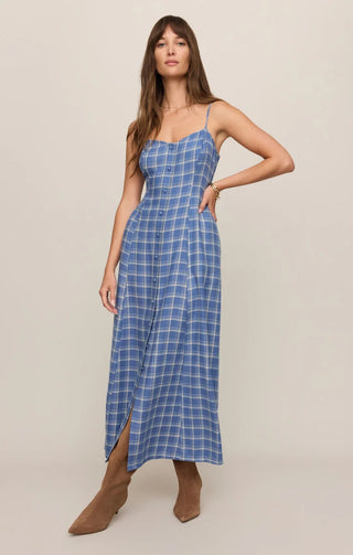 ZSUPPLY Angel Eyes Plaid Midi Dress in Mystic Blue