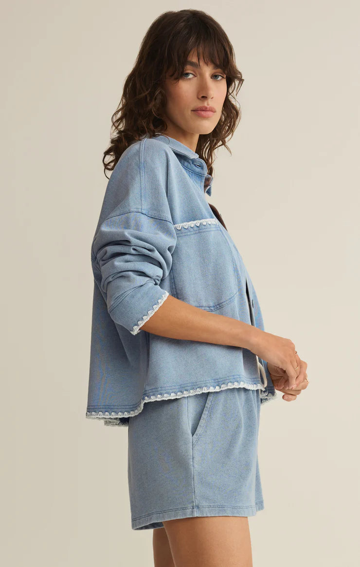 ZSUPPLY All Day Crop Whipstitch Jacket in Ocean Air Indigo