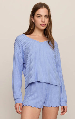 ZSUPPLY Daydreamer Soft V-Neck Long Sleeve Top in Crystal Blue