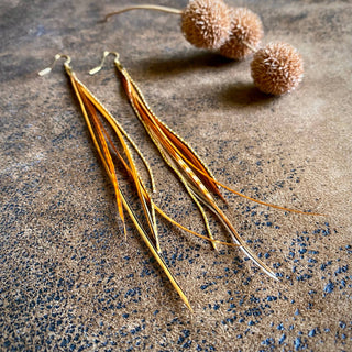 Mini Feather Earrings - Natural Mix/Gold, Boho Western