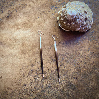 Porcupine Quill Earrings - Long, Black/Brown & Ivory, Silver