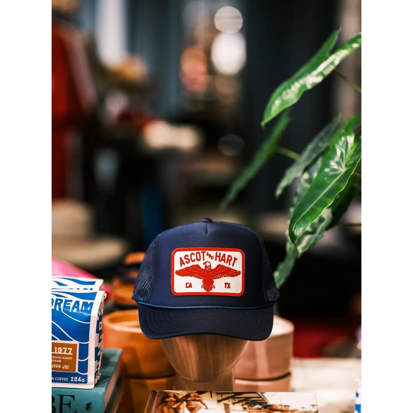 A+H Red Eagle Patch Trucker - Navy Blue - The Salty BabeHats