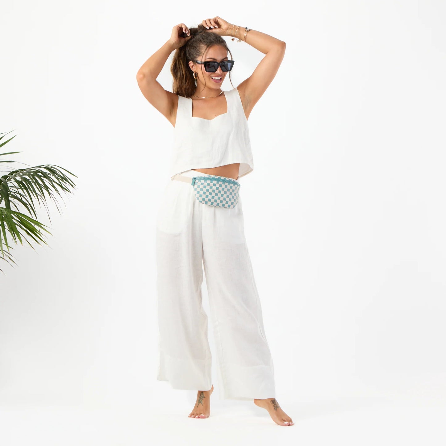 ALOHA COLLECTION Mini Hip Pack - Petite Check/Tide in Sandstone - The Salty BabeBags