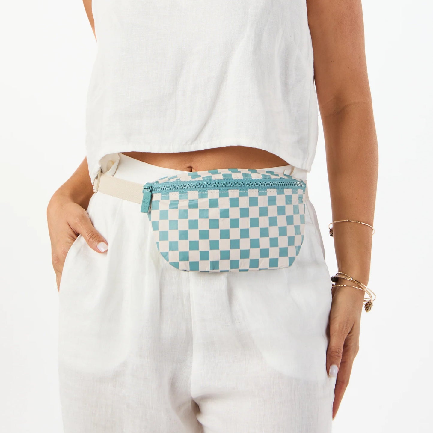 ALOHA COLLECTION Mini Hip Pack - Petite Check/Tide in Sandstone - The Salty BabeBags