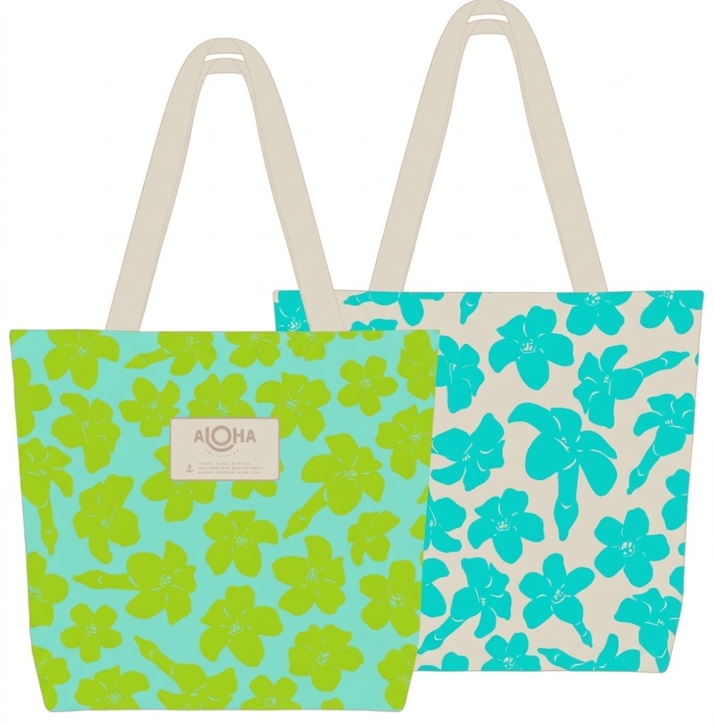 ALOHA COLLECTION Puakenikeni Buds Reversible Tote - Fresh/Splash - The Salty BabeTote Bag