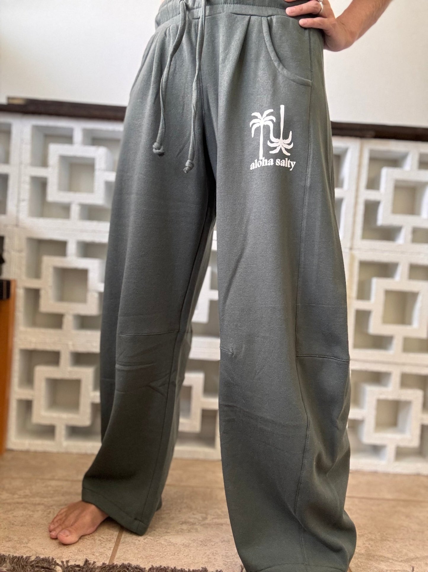 Aloha Salty Baggy Barrel Sweatpants - Palm Green - The Salty BabeFleece Pants