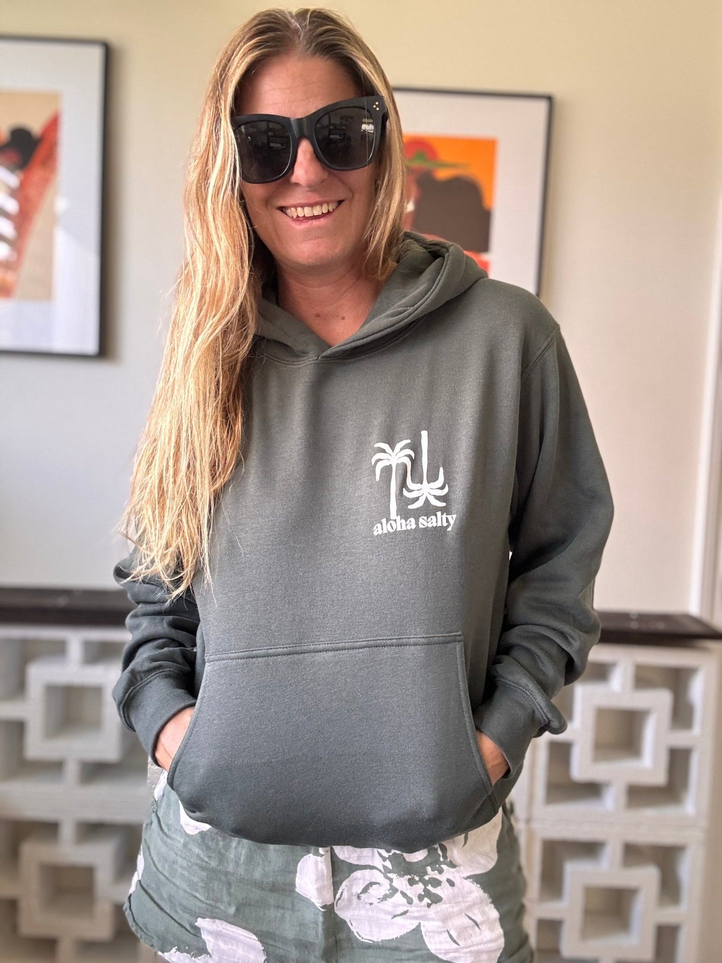 Aloha Salty Hooded Sweatshirt - Green Palm - The Salty BabeFleece Tops