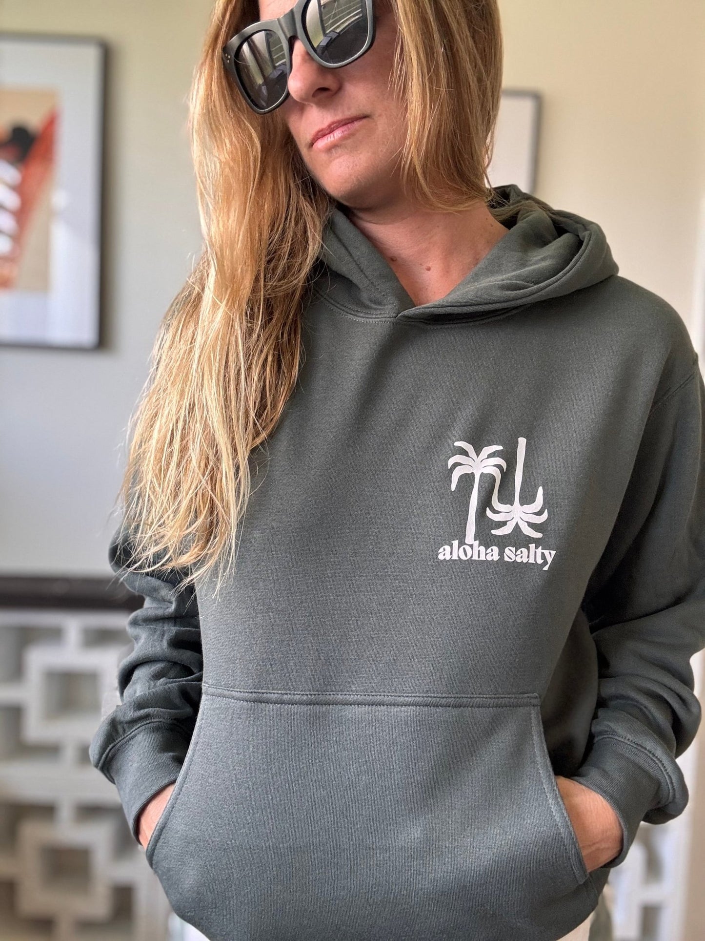 Aloha Salty Hooded Sweatshirt - Green Palm - The Salty BabeFleece Tops