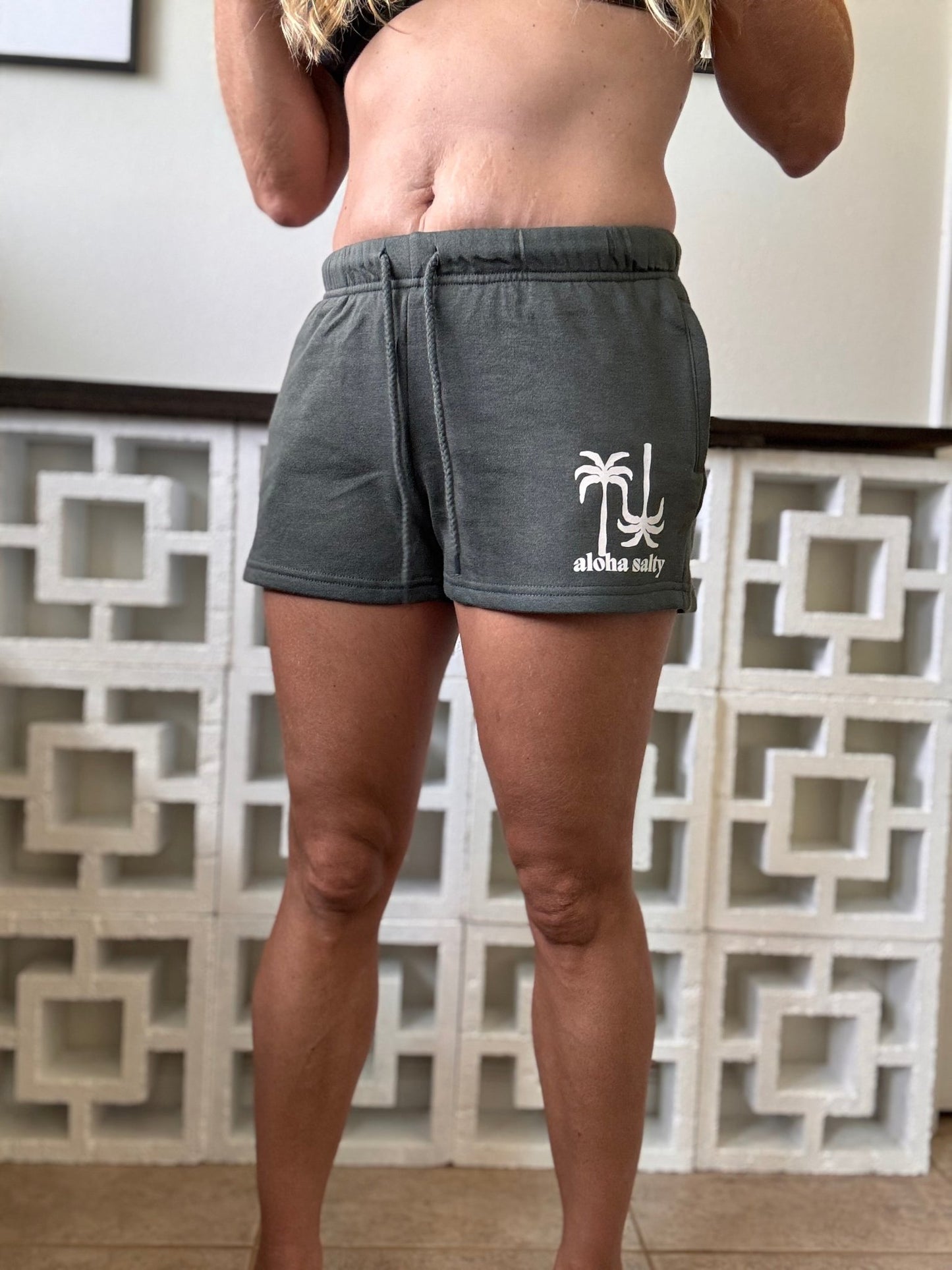 Aloha Salty Sweat Shorts - Palm Green - The Salty BabeShorts