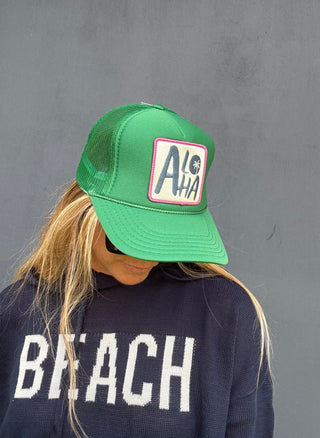 Aloha Trucker Hat - Green - The Salty BabeHats