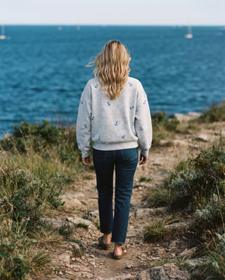 Anchor Embroidery Fleece Sweatshirt - Ice Grey - The Salty BabeSweatshirt