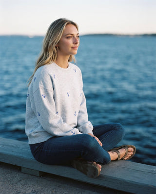 Anchor Embroidery Fleece Sweatshirt - Ice Grey - The Salty BabeSweatshirt