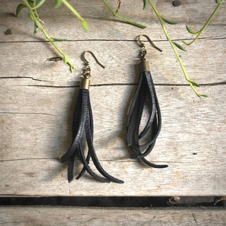 Mini Tassel Earrings - Black, Western Short Leather Earrings