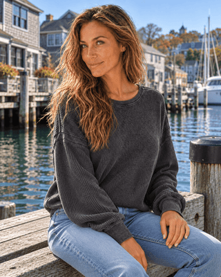 Barely Back Waffle Top - Black | The Salty Babe