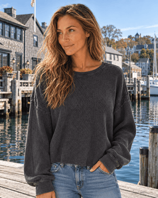 Barely Back Waffle Top - Black | The Salty Babe