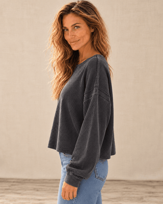Barely Back Waffle Top - Black | The Salty Babe