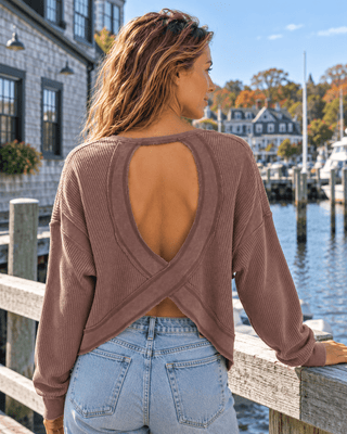 Barely Back Waffle Top - Dark Brown | The Salty Babe