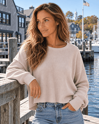 Barely Back Waffle Top - Dark Taupe | The Salty Babe