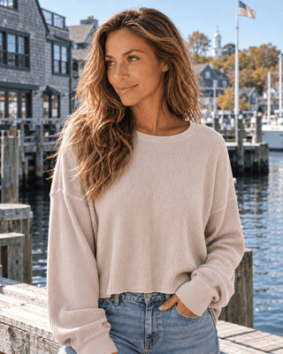 Barely Back Waffle Top - Dark Taupe | The Salty Babe