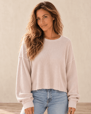 Barely Back Waffle Top - Dark Taupe | The Salty Babe