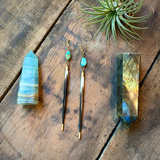 Porcupine Quill & Turquoise Earrings, Real Turquoise & Quill