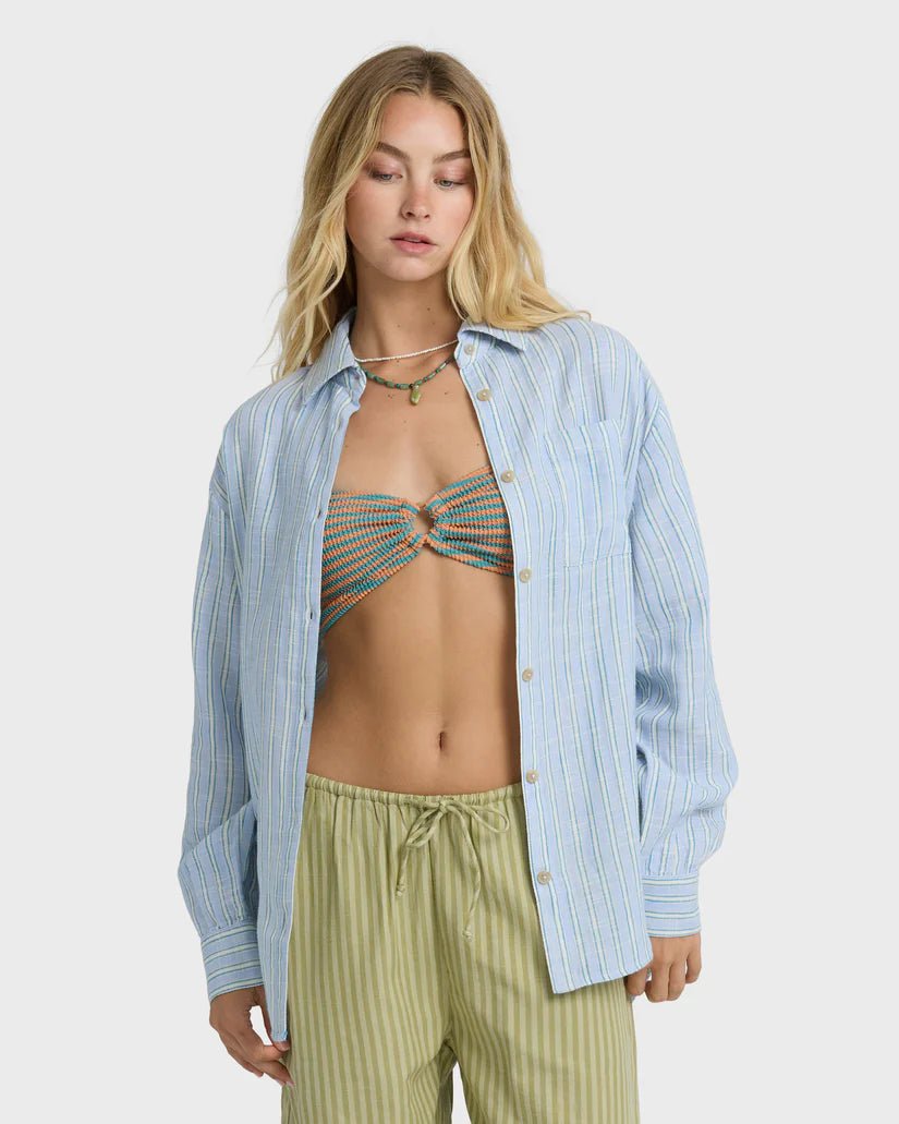 BILLABONG Wanderer Printed Long Sleeve Woven Top - Twilight Blue - The Salty BabeLong Sleeve Tops