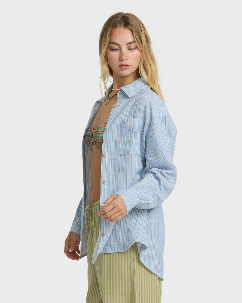 BILLABONG Wanderer Printed Long Sleeve Woven Top - Twilight Blue - The Salty BabeLong Sleeve Tops