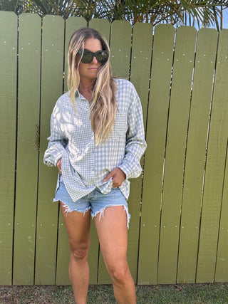 Blue Check Button Front Shirt - The Salty BabeLong Sleeve Shirt
