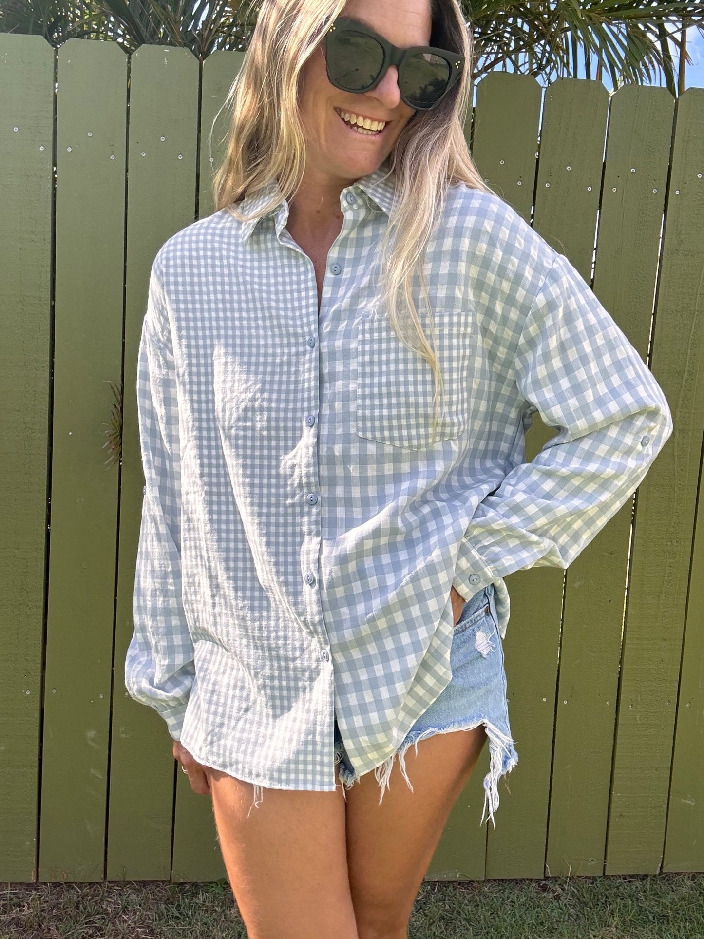 Blue Check Button Front Shirt - The Salty BabeLong Sleeve Shirt