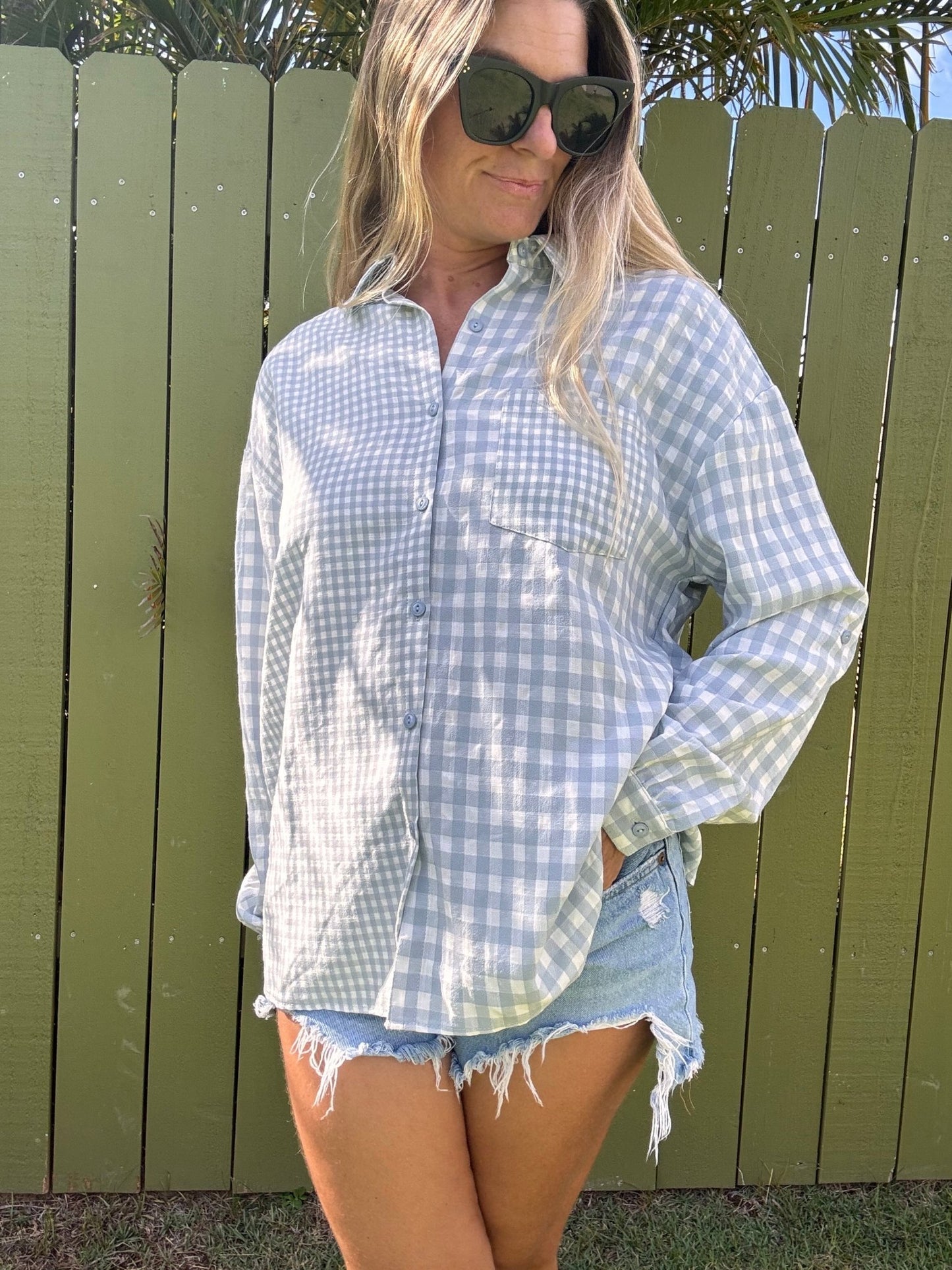 Blue Check Button Front Shirt - The Salty BabeLong Sleeve Shirt